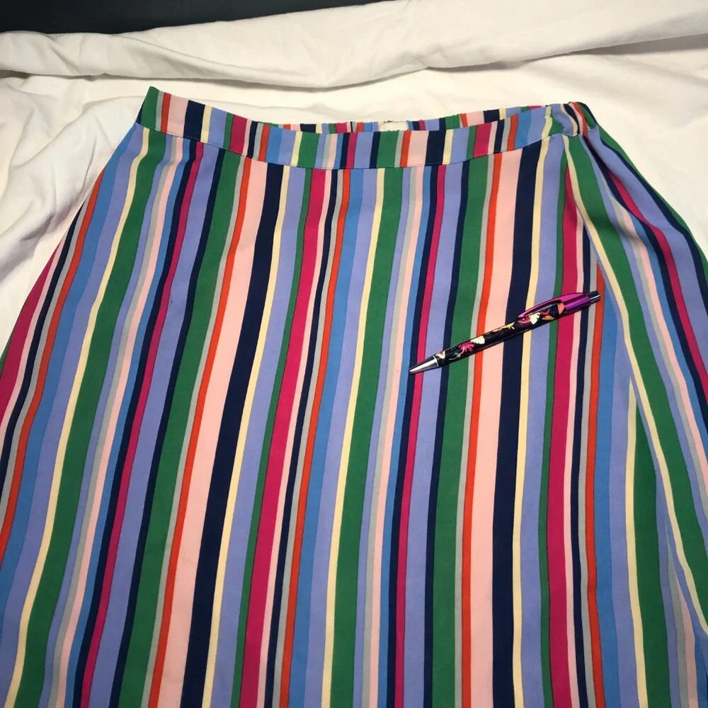 A New Day Midi Multicolor Striped Asymmetrical Hem Skirt Size Small